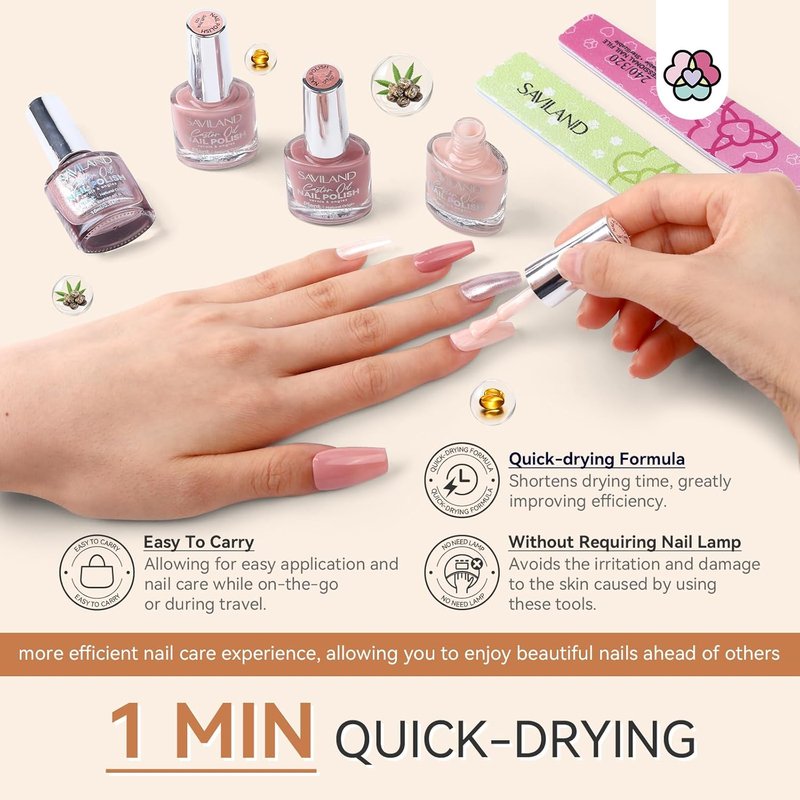 SAVILAND Pink Nail Polish Set - Quick Dry 12 Colors with Castor Oil Base & Top Coat | DIY Art Kit