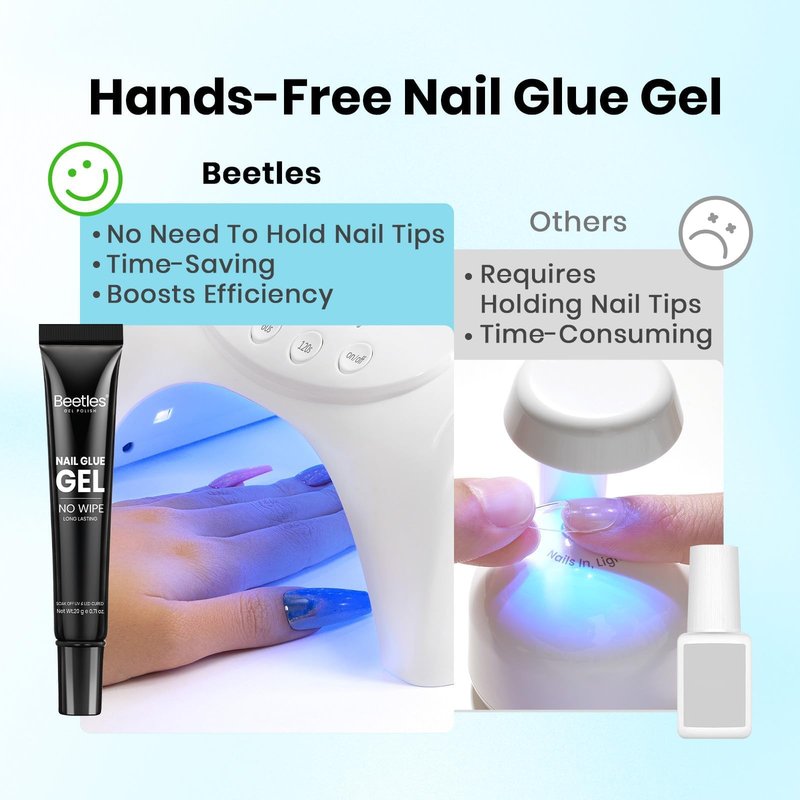 Beetles Solid Nail Glue Gel 2Pcs 20g for Nail Tips, No Wipe Hands-Free Nail Tip Glue, Super Strong for Press On Nails, Acrylic Fake Nails & Nail Extensions, 3D Nail Art, UV/LED Lamp Required