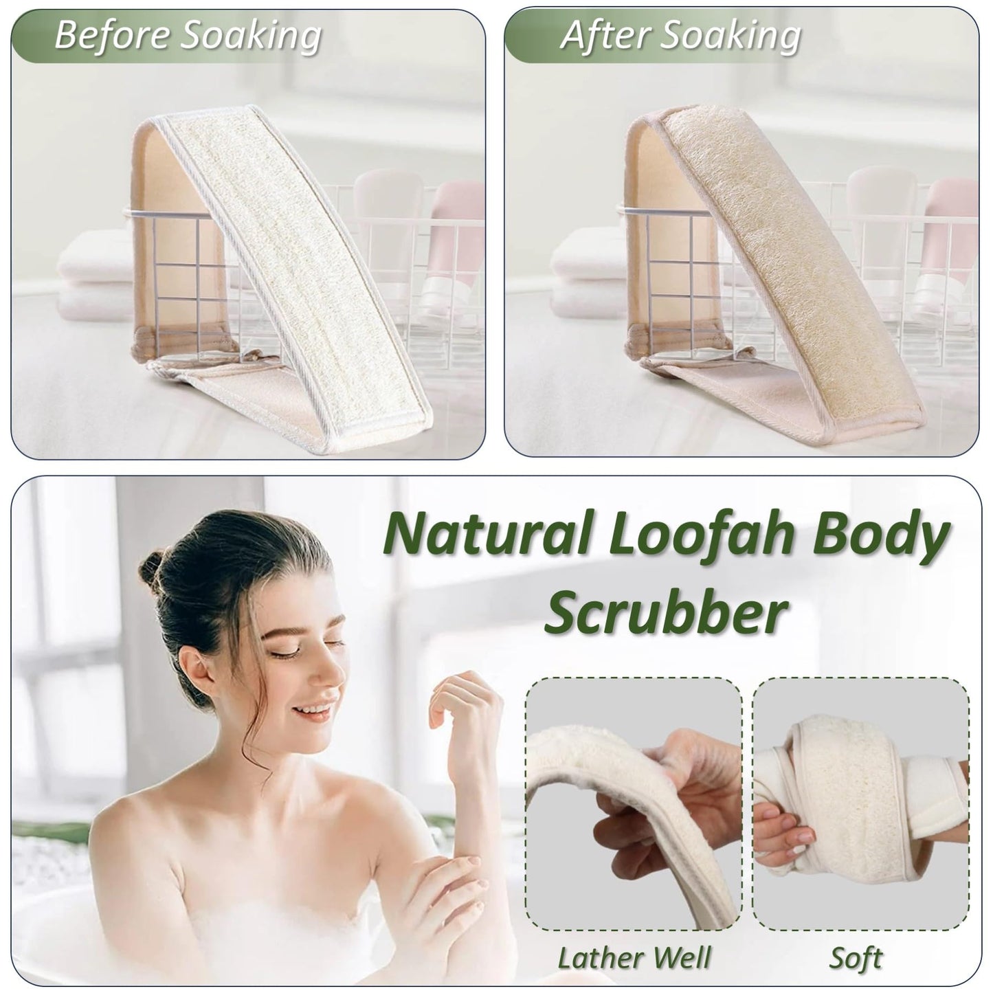 FYRLFB Natural Loofah Exfoliating Body Scrubber for Men and Women, Loofah with Handle, Exfoliating Back Scrubber for Shower Set, Luffa Sponge to Clean & Relax Your Body Deeply (2 Pack)