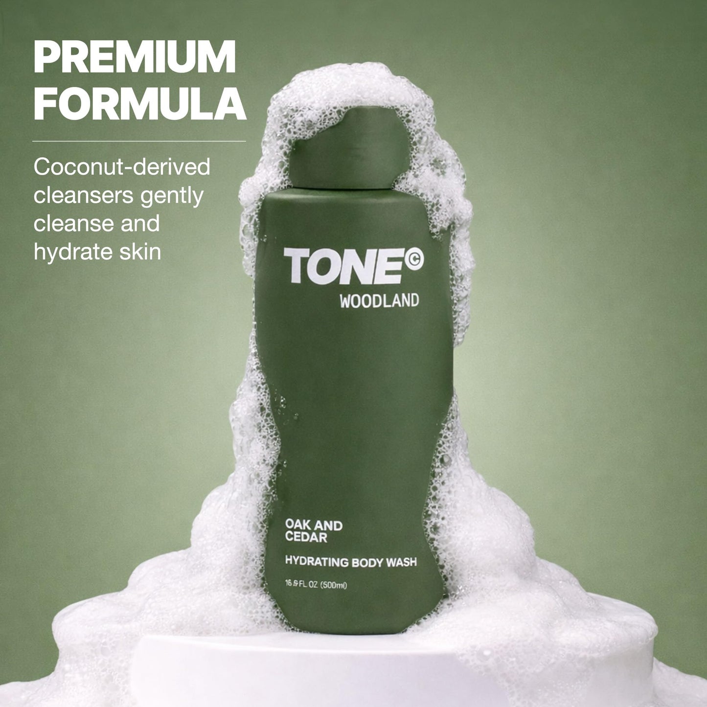 TONE Hydrating Body Wash for Men & Women, Woodland, Coconut-derived Cleansers Leaves Skin Clean, Moisturized & Refreshed, Long-lasting Iconic Scent, All Skin Types, Dermatologist-Tested, 16.9 oz