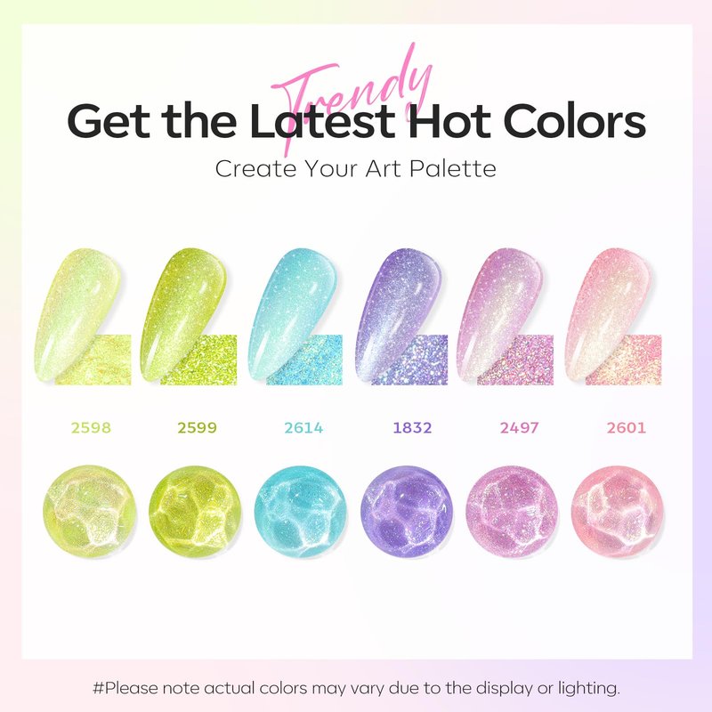 modelones Spring Gel Nail Polish Set, 6 Colors Pastel Glitter Pink Green Blue Purple Gel Polish Chameleon Sparkle Shimmer Shades Soak Off Nail Art DIY Manicure At Home for Women Girl
