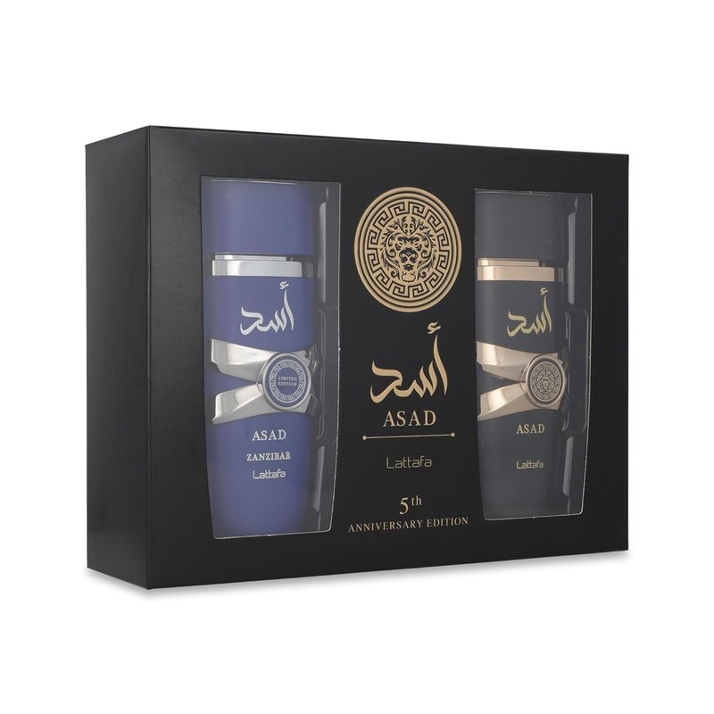 Lattafa Asad Eau de Parfum Gift Set for Men - Spicy, Woody, Amber | 2 x 3.4 oz Sprays