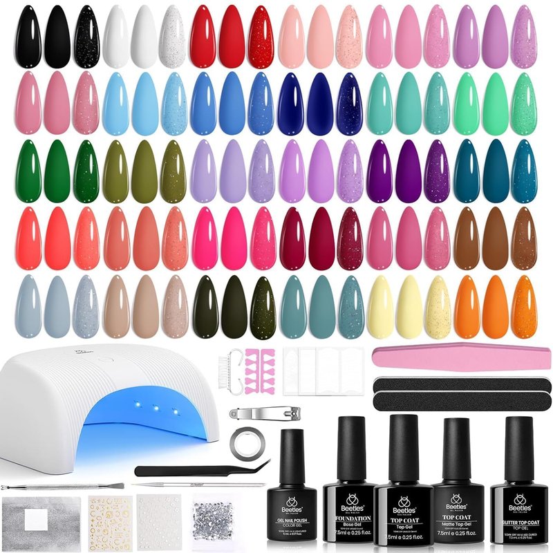 Beetles Gel Nail Polish Kit - 54 Pcs UV Light Set with 32 Colors, Base & Top Coat | Perfect for Home Manicure
