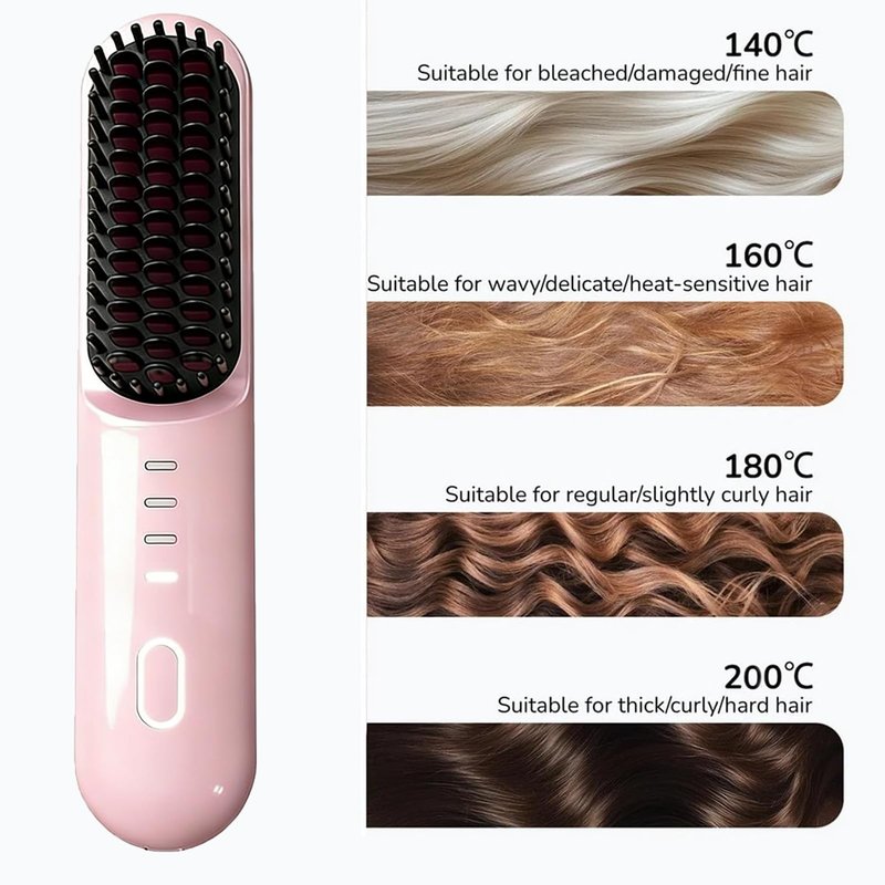 Hounyoln Go Pro Hair Brush for Hair, 4000mAh Cordless NumoyaGo Brush Pro, 30s Rapid Heating, 4 Temp Settings (140-200°C) Hair Straightener Brush (Beige)