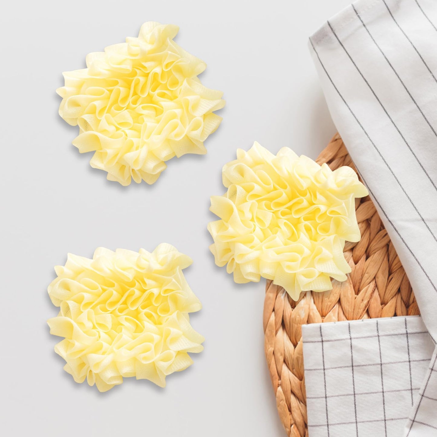 3 Pack Bar Soap Loofah, Soap Bar Loofah Pouch for Gentle Exfoliation, Washable Loofahs with Bar Soap Holder, Ideal Suitable for Daily Shower and Travel （Yellow）