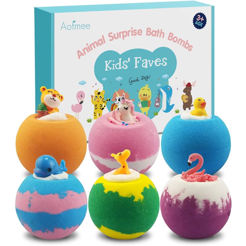 Aofmee Bath Bombs for Kids, Handmade Natural Kids Bath Bombs with Toy Inside, Shea Cocoa Butter Moisturize, Spa Fizzies Bath Bomb Kit, Birthday Christmas Holiday Gifts for Women, Girls, Boys