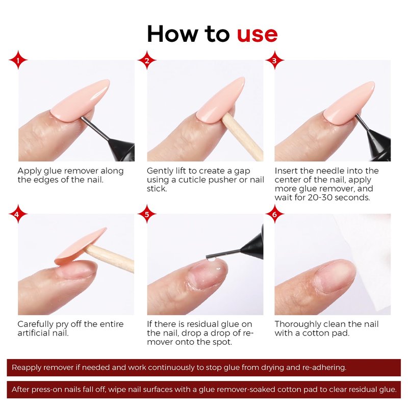 Glamonade Press on Nail Glue Remover: Pinpoint Fake Nails & Artificial Nail Tips Liquid Non-Acetone Nails Glue Remover Not for UV Gel - Needle Tip