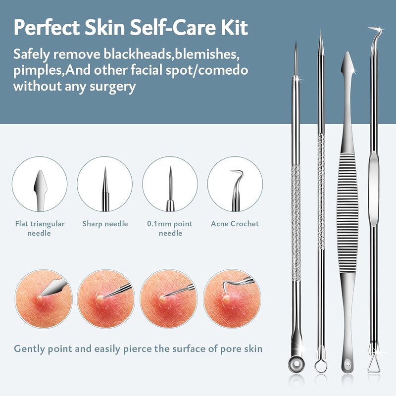 Menoly Pimple Popper Tool Kit | 10-Piece Blackhead Remover Set with Leather Bag for Acne & Blemish Extraction