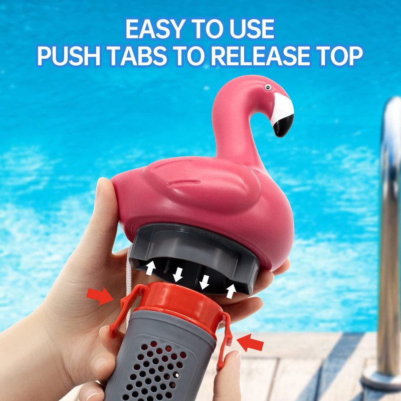 b&h Pool Chlorine Dispenser for 1 Inch Tablets Only - Mini Floating Chlorine Floater, Spa, Tub & Small Pool Bromine Holder, 6 Flow Level Control Settings, Grey