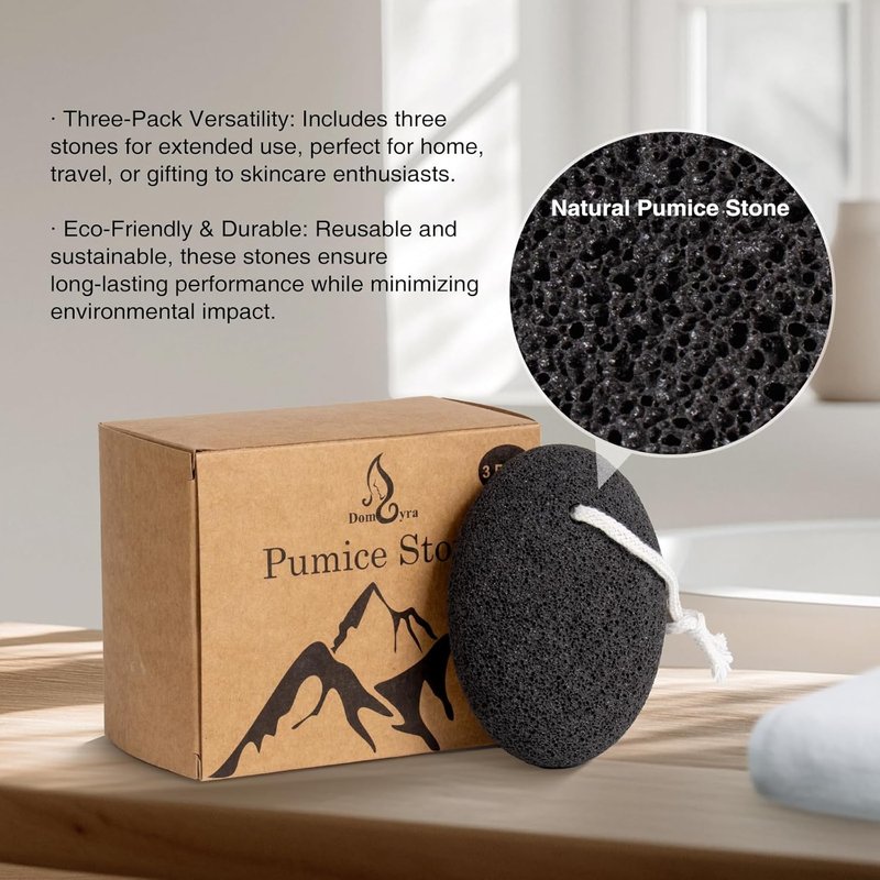 Natural Pumice Stone Set - 3 Oval Volcanic Lava Foot Scrubbers for Callus & Cracked Heel Exfoliation | 4 x 2.8 x 1.6 Inches