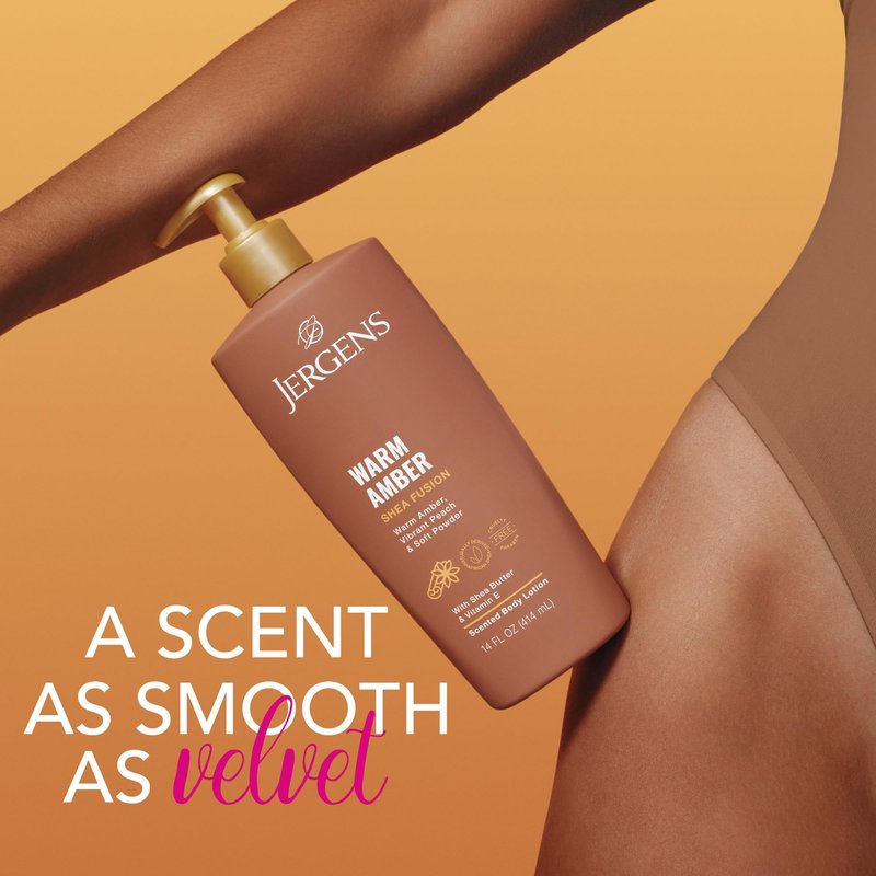 Jergens Shea Fusion Warm Amber Scented Lotion, Moisturizing Body Lotion with Shea Butter and Vitamin E, 14 fl oz