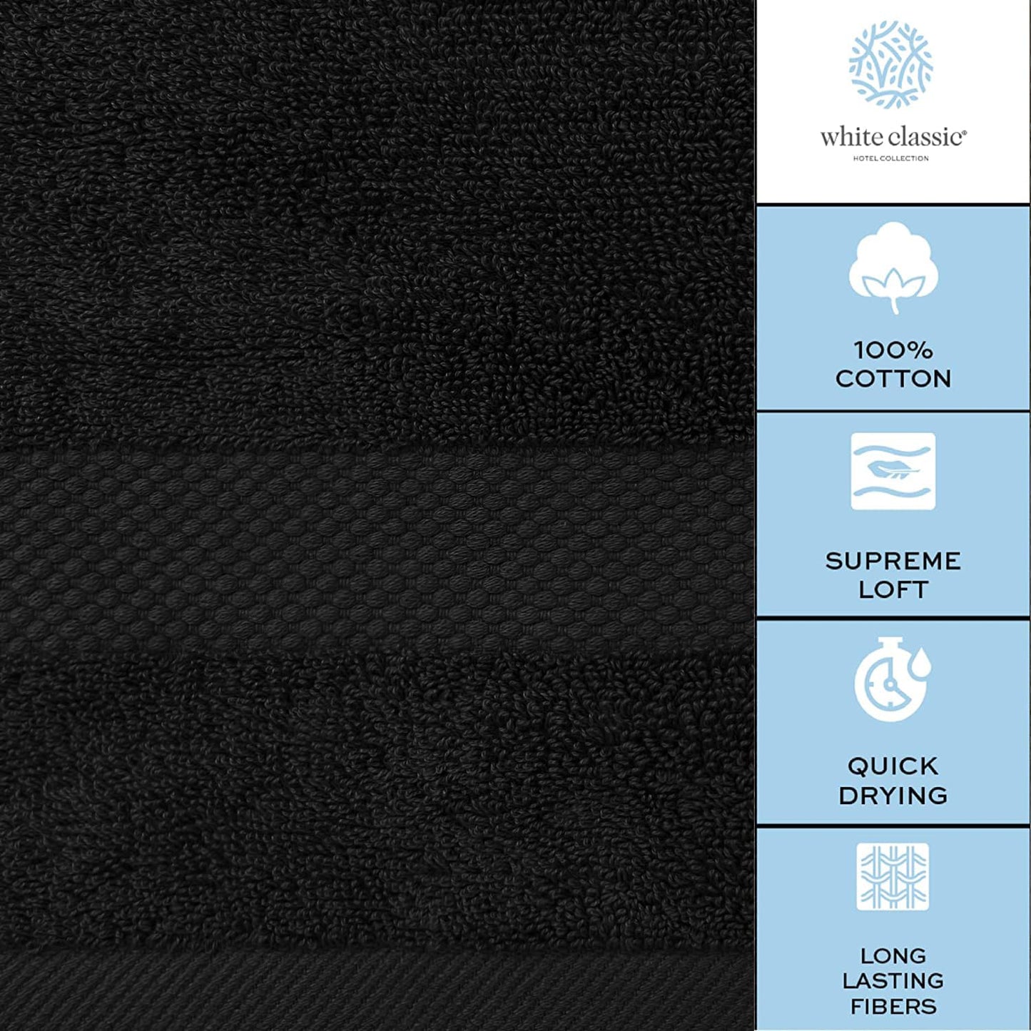 White Classic Luxury Black Hand Towels - Soft 100% Turkish Cotton | Highly Absorbent Hotel spa Bathroom Towel Collection | 16x30 Inch | Set of 6