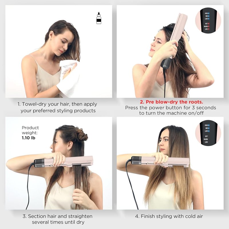 IG INGLAM Ionic Hair Dryer Straightener - 2 in 1 Fast Drying & Straightening for Medium to Long Hair | Pink, 200M