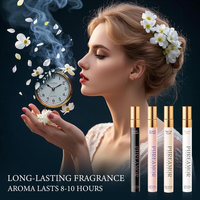 PUREAMOR Pheromone Perfume Set for Women - Long-Lasting Fragrance Oils | Amber Vanilla, Saffron Amber, Woody Citrus, Spicy Sandalwood