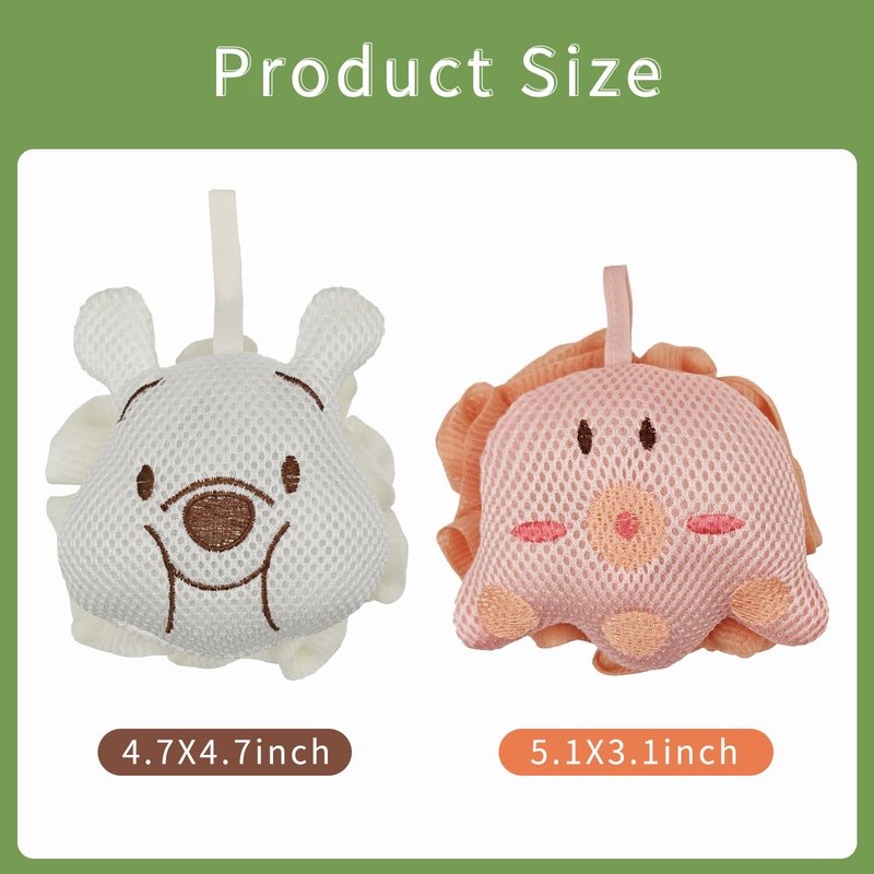 Kids Loofah,Cute Octopus & Bear Bath Sponge,Double-Layer Soft Mesh Loofah for Kids,Gentle Exfoliating Body Scrubber with Rich Foam for Boys & Girls