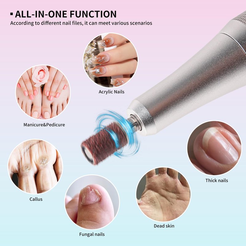Electric Nail File for Acrylic Nail Kit 45000RPM Electric Pink Nail Drill Professional Manicure Pedicure Set with Nail Drill Kit Bits Efile Cordless for Manicure
