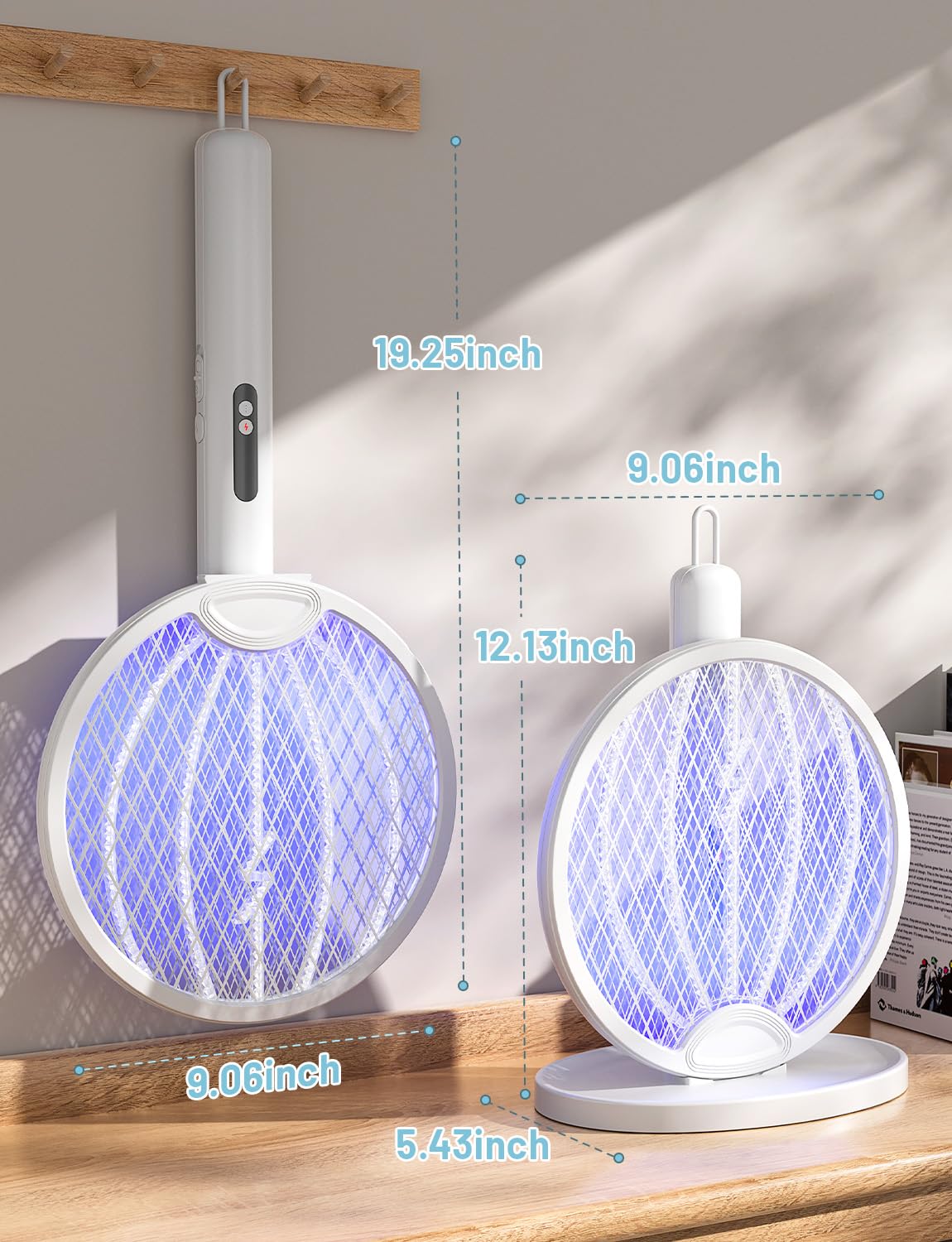 YISSVIC 2 in 1 Mosquito Killer Racket, 4000V Foldable Electric Fly Swatter with Charging Base & Purple Light, Rechargeable 1800mAh Bug Zapper Indoor for Home, Patio, Backyard, Camping Use