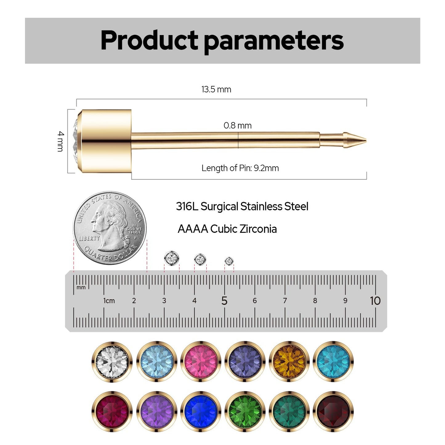 SugarTang Ear Piercing Kit Gold 4mm with Safety Back Disposable Ear Piercing Gun Kit 2 Pack Made in 316L Surgical Stainless Steel | At Home Self Ear Piercer Kit with Preloaded Ear Stud (Amethyst)