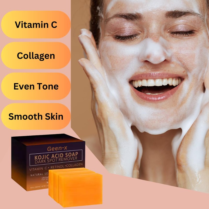 Kojic Acid Turmeric Soap Bar - 3-Pack with Vitamin C, E, Retinol & Collagen | Moisturizing Shea Butter & Olive Oil