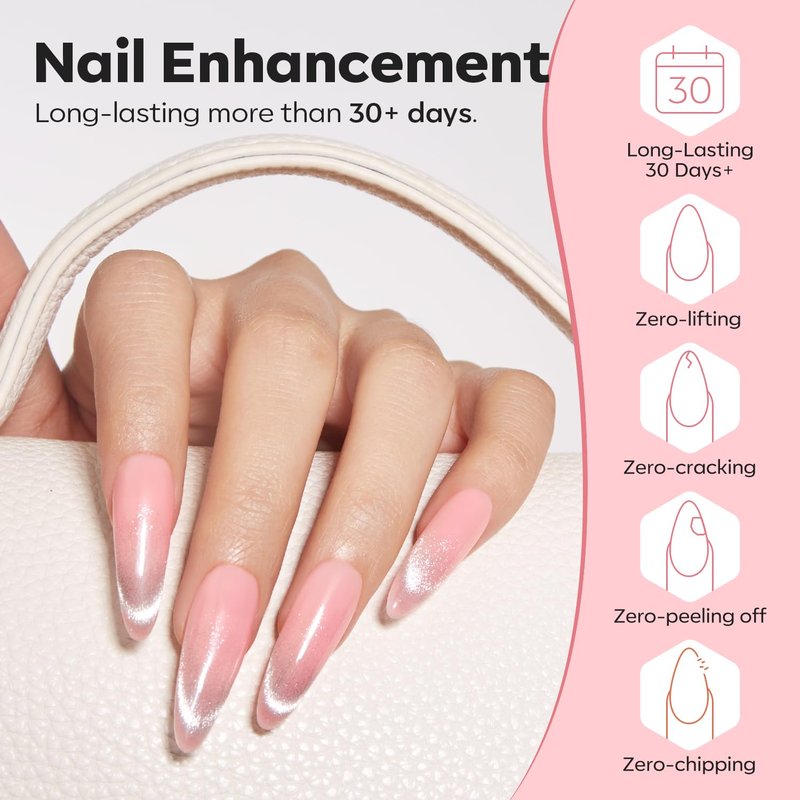 Builder Nail Gel - 8-in-One Peachy Pink Rubber Base Polish | LED Cured Extension Strengthener for DIY Salon