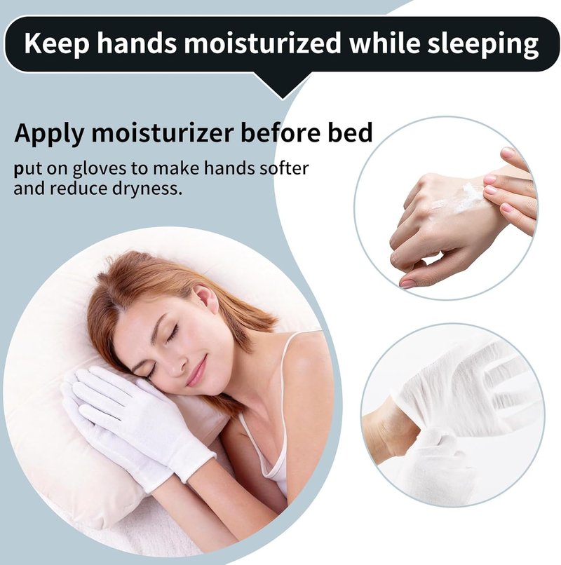 Skiennix Cotton Gloves - 60 Pcs Moisturizing Sleep Gloves for Dry Hands | Eczema Treatment & Jewelry Inspection
