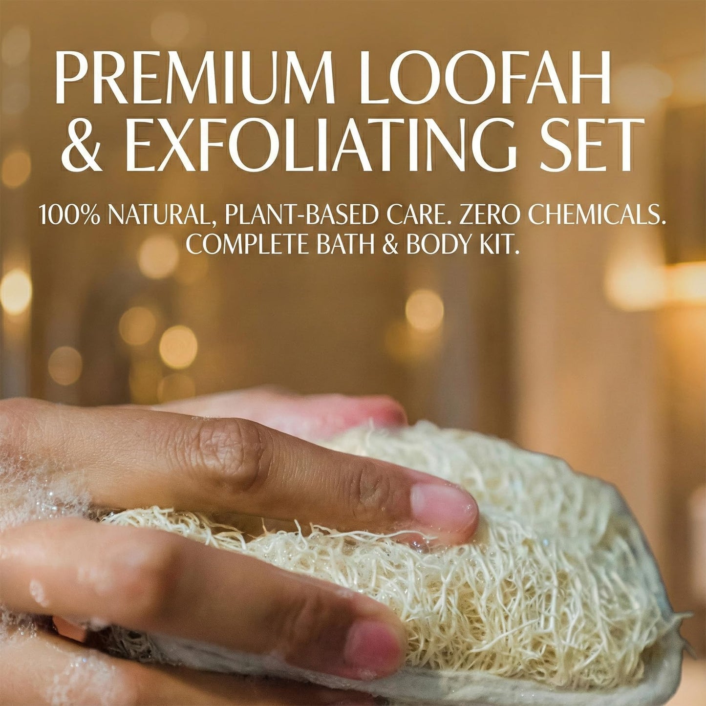 JouiiSiYa Natural Loofah Back Scrubber for Shower for Men and Women, Exfoliating Loofah Sponge with Soap Saver (1Back+1Pad+1Bag)