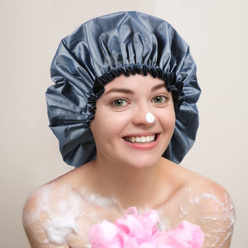 4 Pieces Jumbo Shower Cap Extra Large Double Layer Waterproof Shower Cap for Dreadlocks Satin Lining Reusable XL Bonnet for Women Men Thick Long Big Hair Locs Braids, 4 Colors