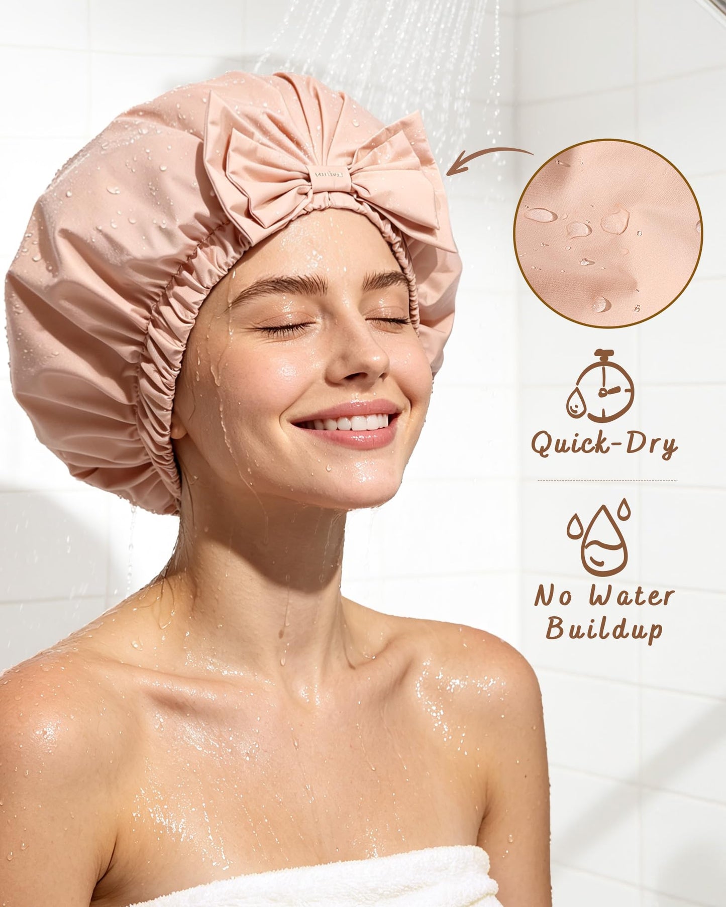 Yanibest Shower Cap Reusable Waterproof, Wide Elastic Band Bath Cap - Comfortable & Durable Bath Hair Hat for Women