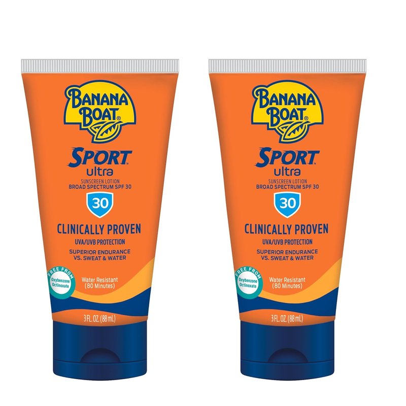 Banana Boat Sport Ultra Sunscreen Lotion SPF 30 - Travel Size 3oz Twin Pack | Sweat & Water Resistant Sunblock for Active Lifestyles