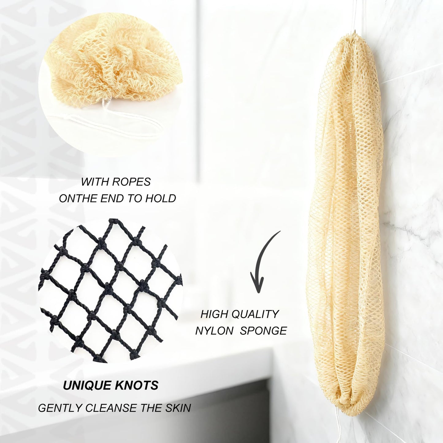 SPMKTBOZAI African Net Sponge Authentic, Loofah Exfoliating Body Scrubber Bath Sponge, African Exfoliating Net Sponge Back Scrubber Washcloth for Shower, Body Care Bathing Accessories (Beige)
