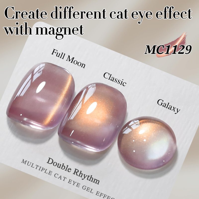 Double Rhythm Cat Eye Gel Polish - 15ML Holographic Glitter in Golden Violet | Soak Off Magnetic Nail Art