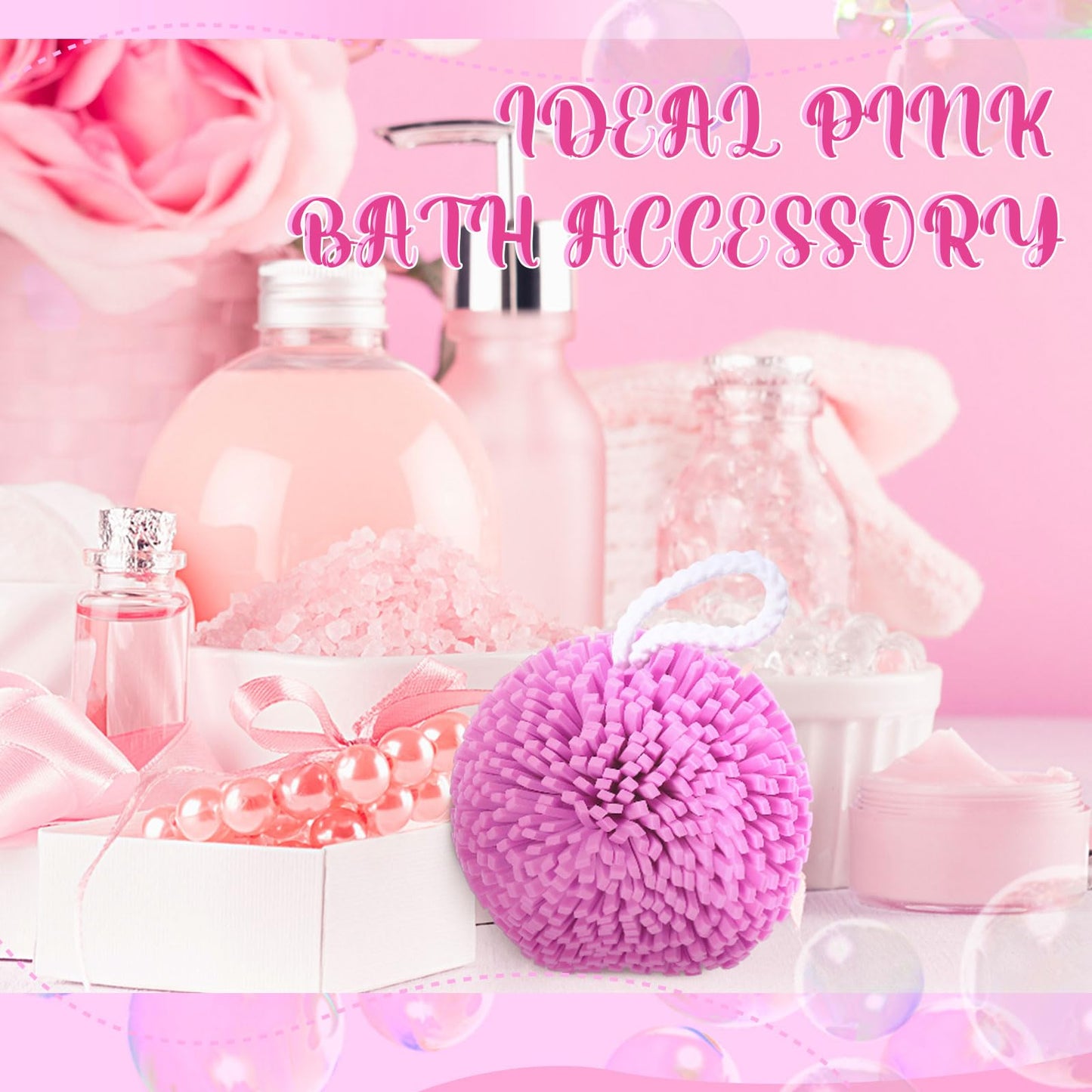 Teenyyou 4 Pcs Bath Sponge Shower Pouf Loofahs Shower Puff Exfoliating Loofah Bath Accessories Cleaning Tool for Body Gift Baskets Lavender Spa Gifts for Women Mom (Pink)
