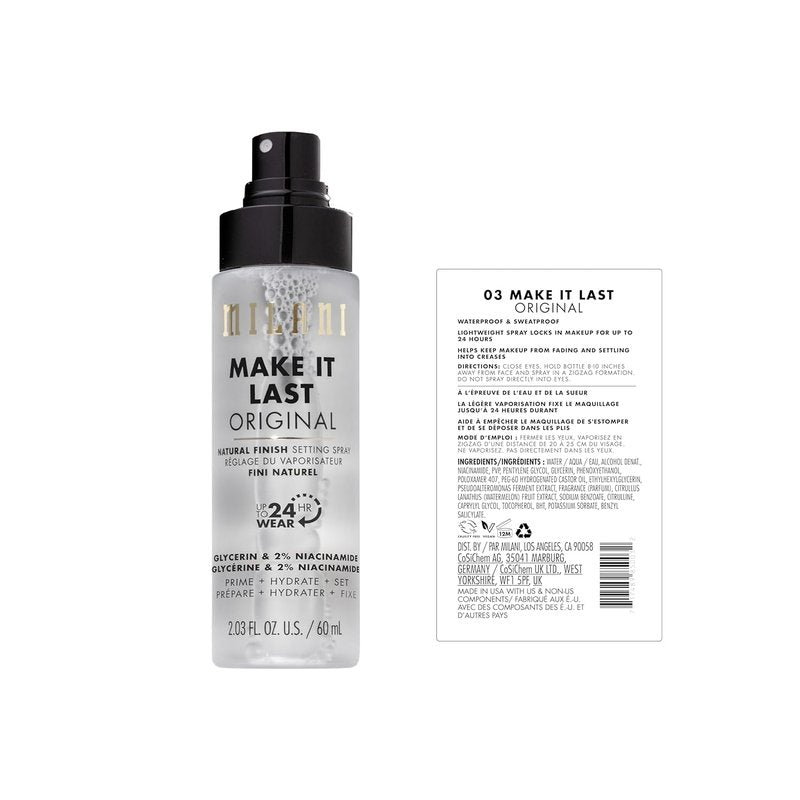 Milani Setting Spray & Primer - Make It Last Original & Dewy Finish with Niacinamide - 2 Pack