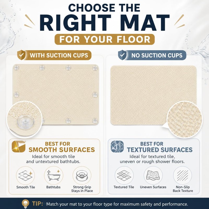 Huji Loofah Shower Mat - Non-Slip Bath Mat 10 Super Suction Cups for Bathroom - Great for The Elderly and Children