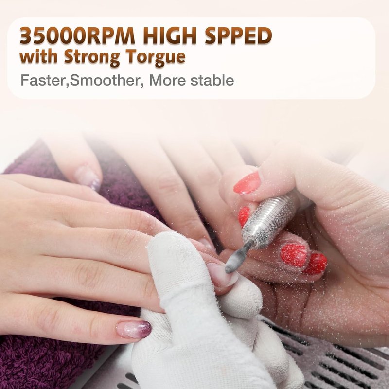 Professional Nail Drill Machine - 35000RPM Portable Electric Efile for Acrylic & Gel Nails | Rechargeable, Low Heat, Pearl White