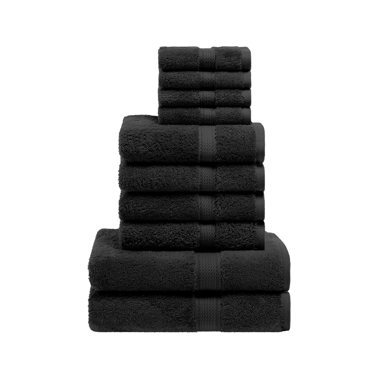 Superior Egyptian Cotton Pile 10 Piece Towel Set, Includes 2 Bath, 4 Hand, 4 Face Towels/ Washcloths, Ultra Soft Luxury Towels, Thick Plush Essentials, Guest Bath, Spa, Hotel Bathroom, Black