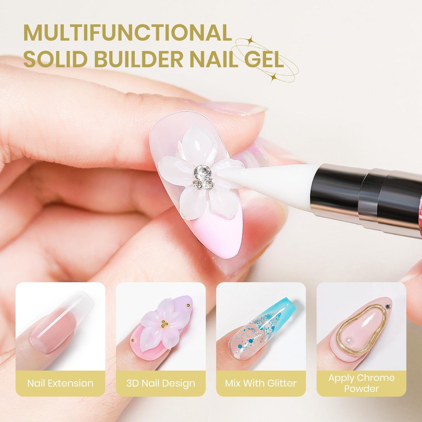 SUPWEE 3D Gel Nail Art, 60g Large Capacity White Sculpting Hard Solid Builder Gel Non-Sticky Hand Molding Nails for Extension Carving Home DIY Manicure with Chrome Powder DIY at home