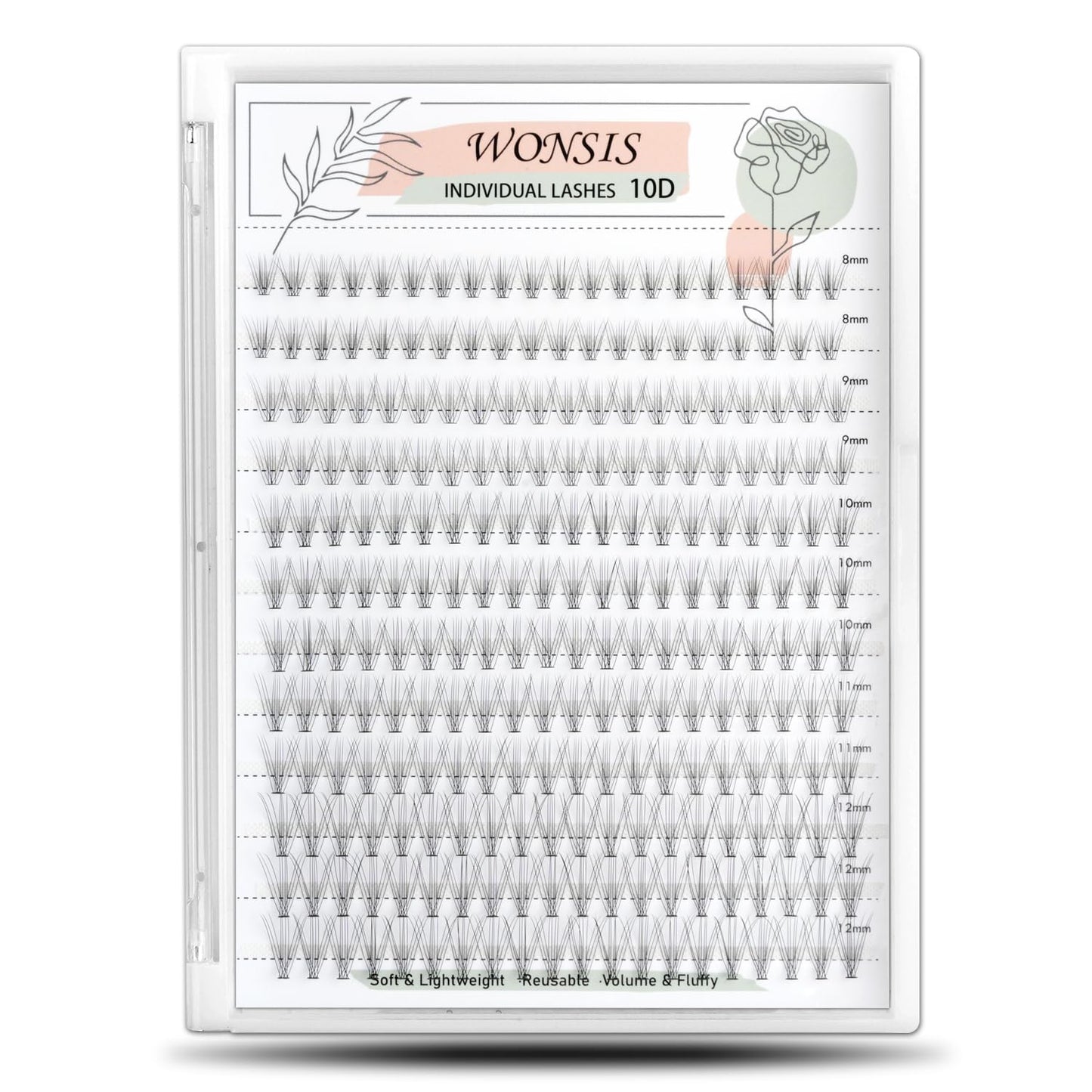 WONSIS Individual Lashes, Lash Clusters, 240 Pcs 10D Individual Lash Extensions, Natural Soft Lightweight Reusable, Thickness 0.07mm C Curl False Eyelashes 8/9/10/11/12mm (10D 8-12mm)