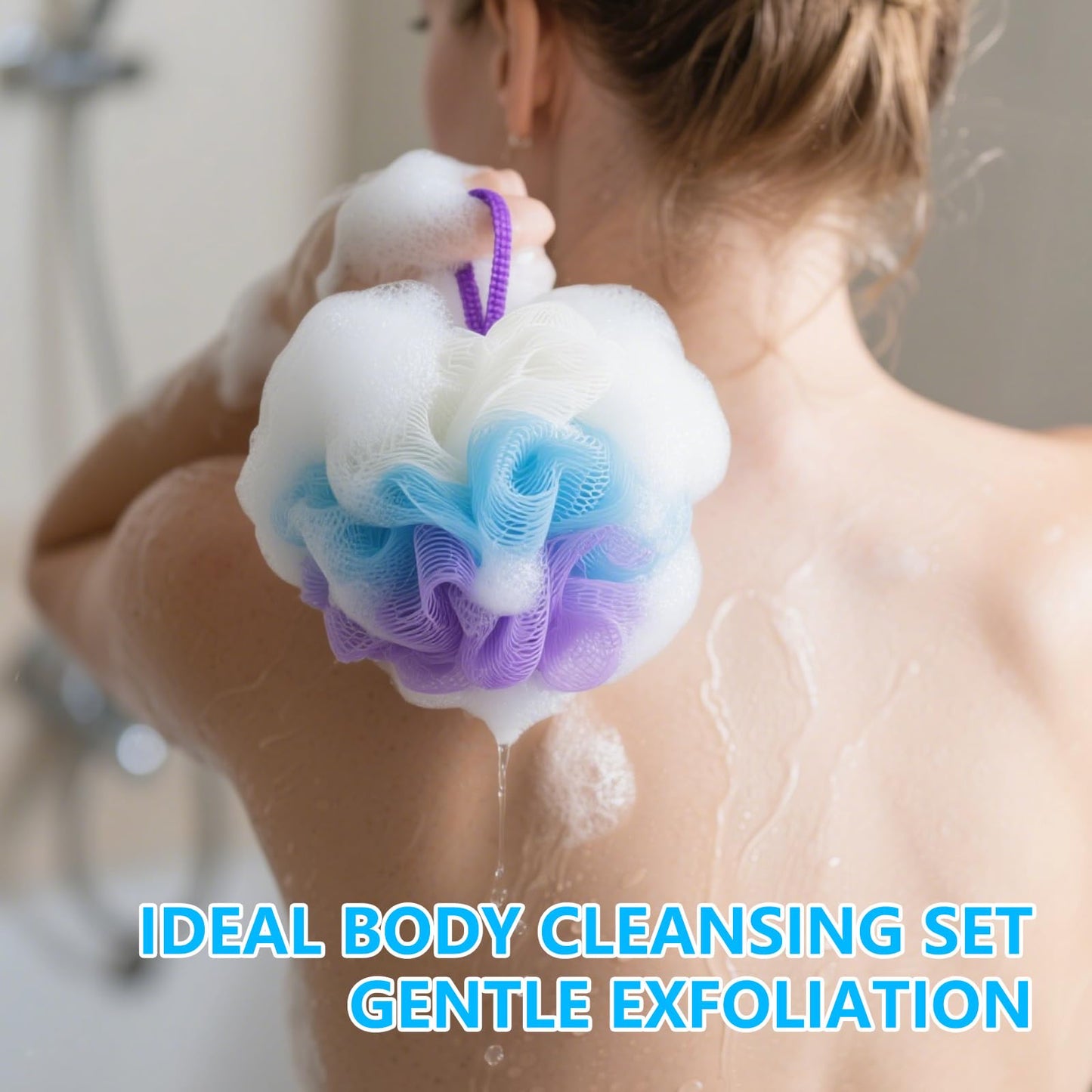 Aiuulu 4 Pcs Washable Shower Loofah Sponge, Exfoliating Body Shower Pouf, Bath Loofah Body Sponge, Bath Scrubber, Shower Scrubber for Men, Women