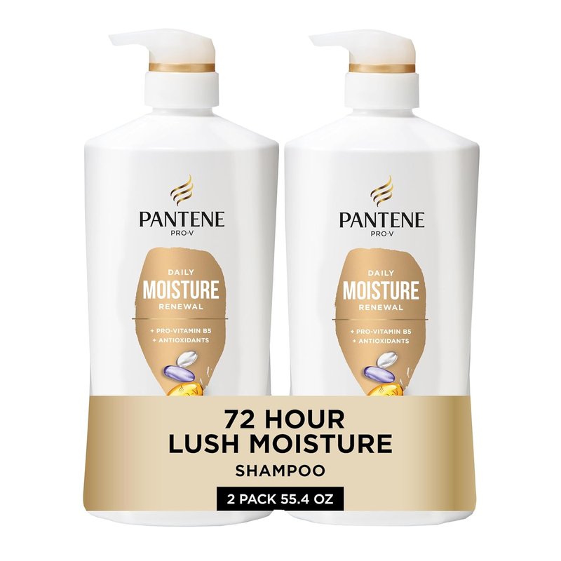 Pantene Daily Moisture Renewal Shampoo - Pro-V Nutrients for Dry, Color-Treated Hair | 27.7 Oz Each, 2-Pack + Miracle Rescue Shot (0.5 Oz)