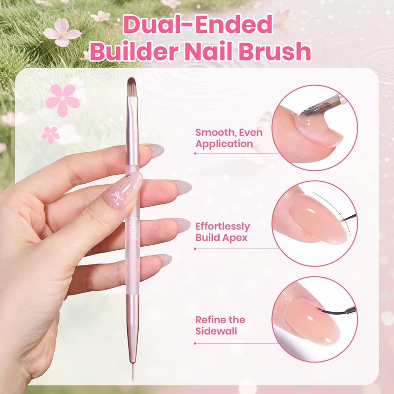 Beetles Builder Gel Nail Kit - Glow Meadow 6-Color Pink Nude Glitter Gel for Nail Strengthening & Extensions | Beginner-Friendly DIY