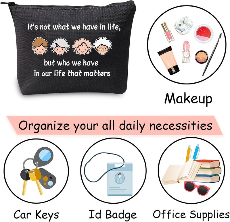JXGZSO Golden Friends Makeup Travel Bag - Meaningful Birthday Gift for Friendship | Black