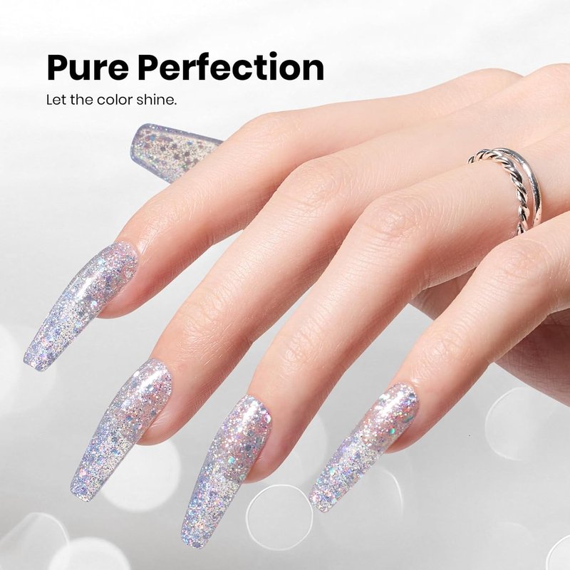 Beetles Glitter Gel Nail Polish - Holographic Stardust Diamond-Shine 15ml | Long-Lasting Silver Nail Art for Home Salon