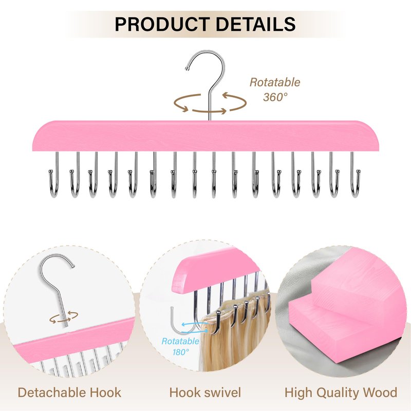 Hair Extension Holder & Hanger for Clip Ins - Weft Organizer Stand for Washing & Styling - Storage Rack Display Stand Accessories for Extensions (Pink)