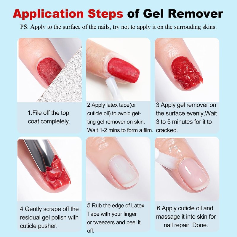 LOUINSTIC 3-in-1 Gel Nail Remover Kit – Gel Nail Polish Remover, Liquid Latex Peel-Off Tape, Cuticle Oil for Nails & Manicure Tools – Acetone-Free, Low Odor, Removes Gel in 2–5 Min, No Foil
