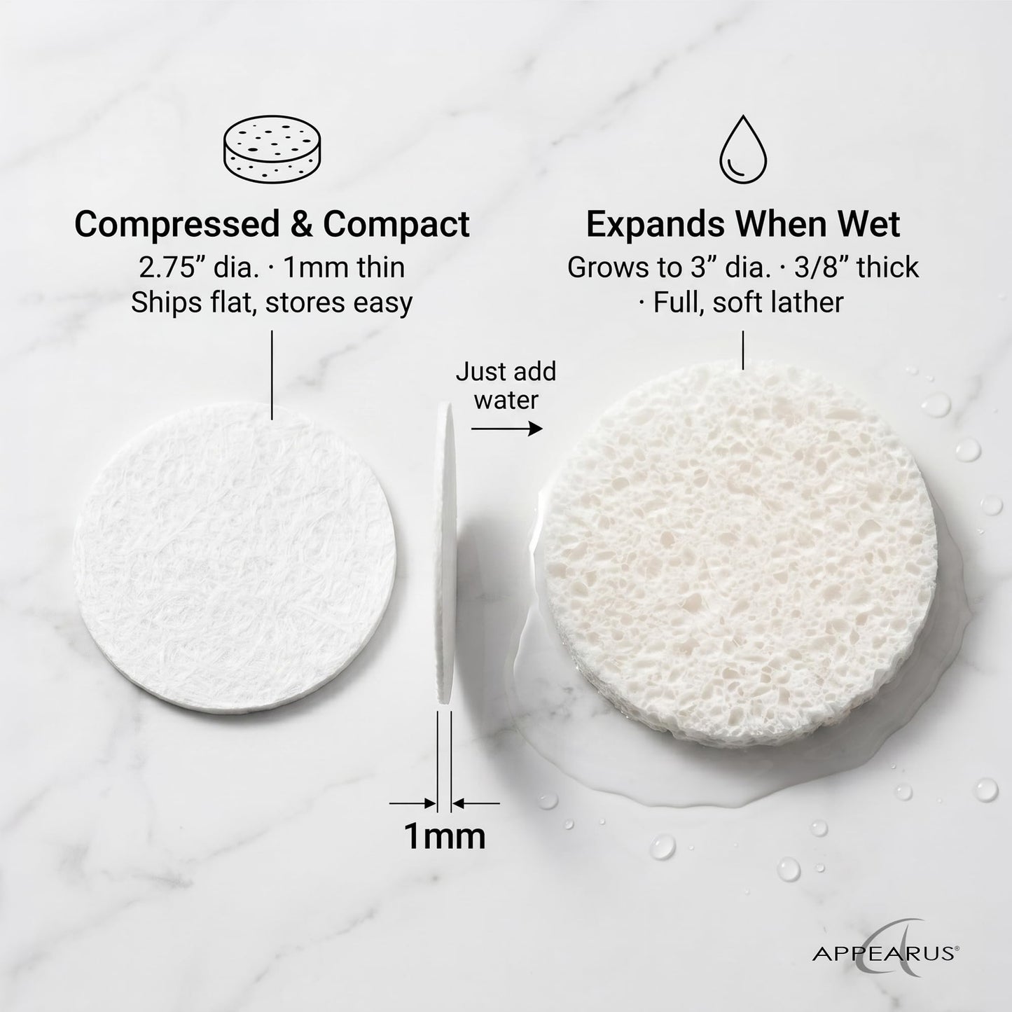 Appearus Natural Cellulose Facial Sponges – 50 Pack (Compressed) – Professional Spa Facial Sponge Pads for Cleansing, Exfoliating, Makeup Removal – White – Gentle on Sensitive Skin