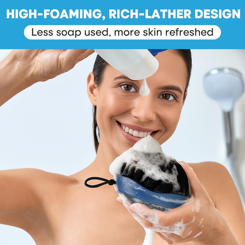 Shower Scrubber for Body 2-in-1 : 2 - Pack High Foaming Body Scrubber Exfoliator for Men, Ergonomic Shower Scrub, Deep Exfoliating Travel Bath Brush Loofah for Women, Durable Skin Wash Tool