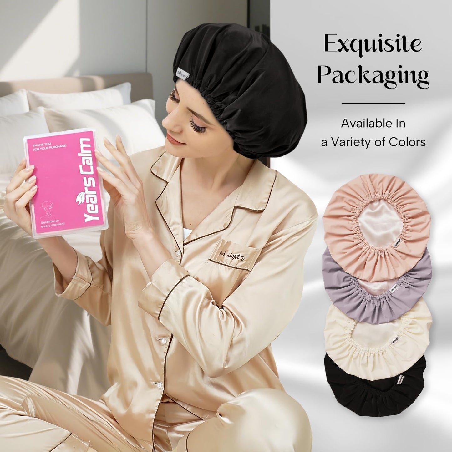 Years calm Shower Cap Reusable Waterproof, Double-Layer Hair Cap for Women, with Elastic Band, Ideal for Shower, Spa, Travel & Cleaning (black, One Size)