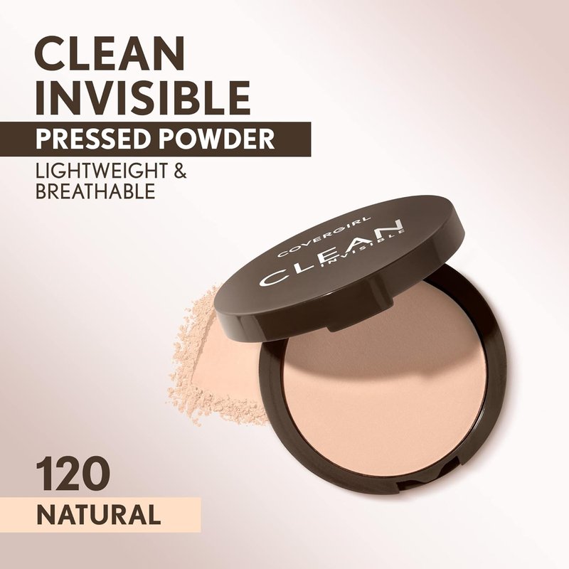 Covergirl Clean Invisible Pressed Powder - Lightweight Vegan Formula | Creamy Natural 120, 0.38oz