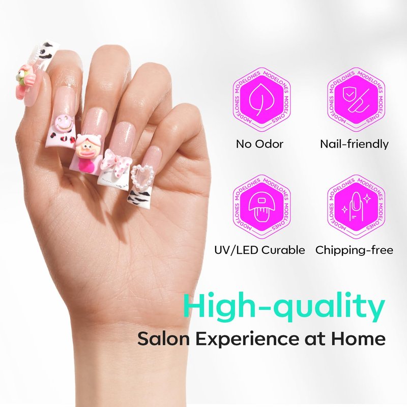 Modelones Duck Nail Tips - Short Flare Pre-Shaped Gel Tips for Acrylic Nails | 216PCS, 12 Sizes